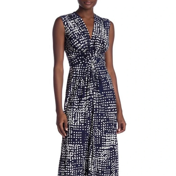 Eliza J Sleeveless Navy & White Polka Dot Dress Size 4 - Picture 1 of 8